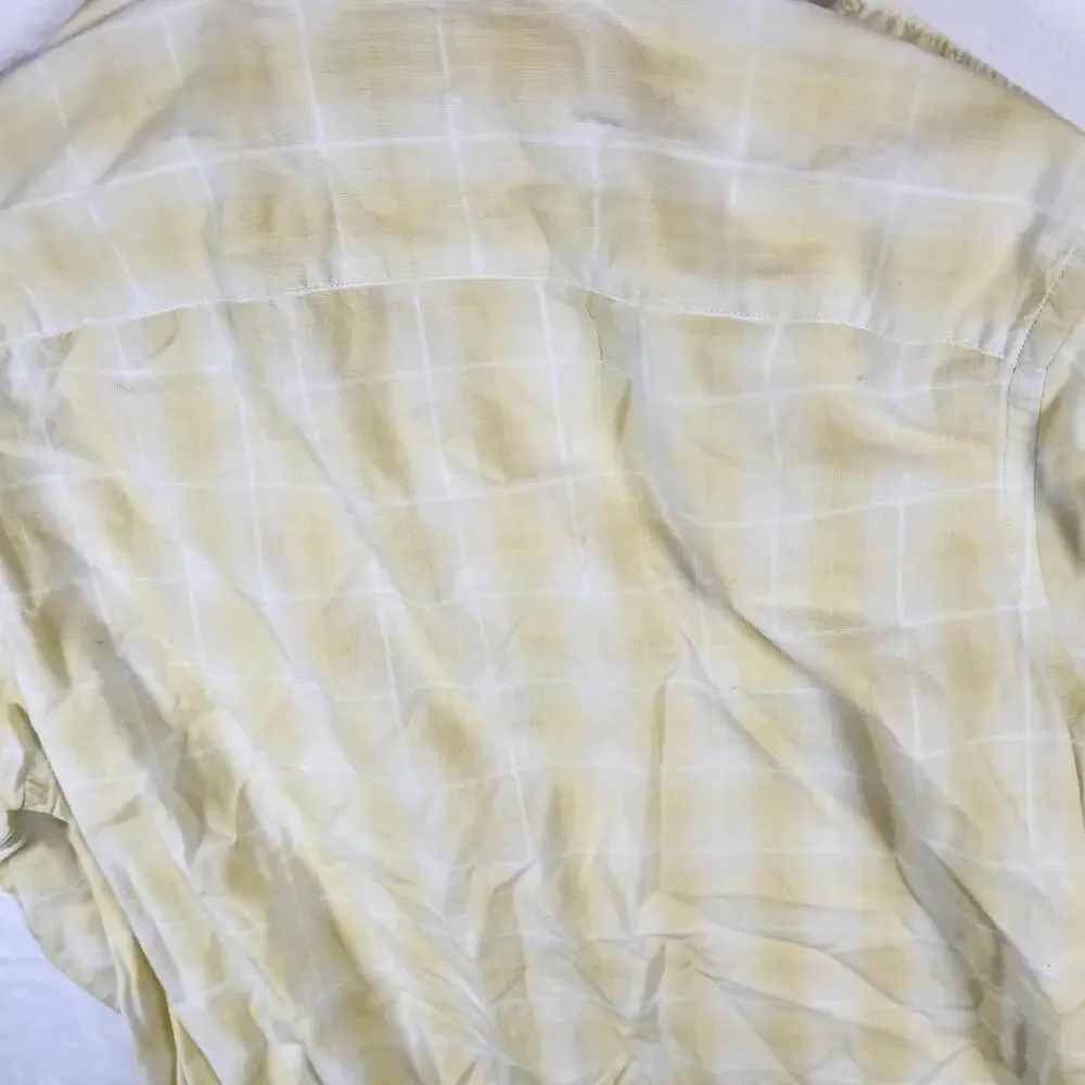 Banana Republic Medium Button Down Shirt Yellow Plaid Organic Cotton Long Sleeve